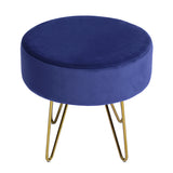 ZNTS 17.7" Decorative Round Shaped Ottoman with Metal Legs - Navy Blue and Gold W131472143