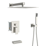 ZNTS 12" Rain Shower Head Systems with Waterfall Tub Spout, Brushed Nickel,Wall Mounted shower W124381873