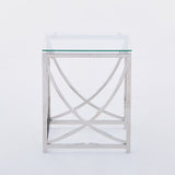 ZNTS 3 Pieces Silver Square Nesting Glass End Tables- Small Table Set- Stainless Steel Small W133052871