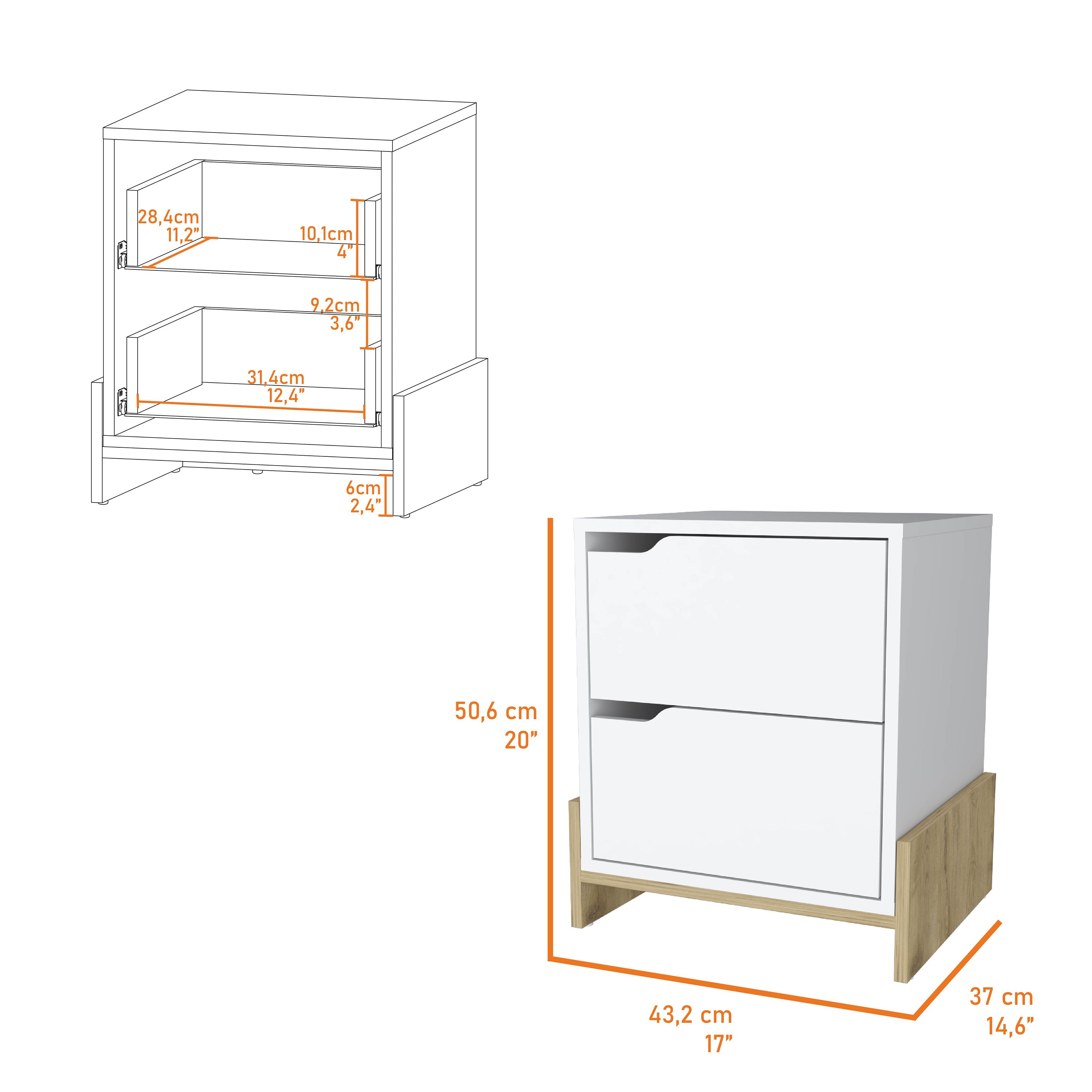 ZNTS Ralston 2-Drawer Nightstand in White and Macadamia B062111736