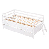 ZNTS Low Loft Bed Twin Size with Full Safety Fence, Climbing ladder, Storage Drawers and Trundle White WF296596AAK