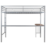 ZNTS Twin Metal Bunk Bed with Desk, Ladder and Guardrails, Loft Bed for Bedroom, Silver MF286452AAN