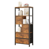 ZNTS 5 layers with 4 drawers bookshelf particle board iron frame non-woven fabric 60*30*147cm black iron 20339433