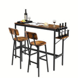 ZNTS Bar Table Set with wine bottle storage rack. Rustic Brown, 47.24'' L x 15.75'' W x 35.43'' H. W116294391