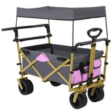 ZNTS Collapsible Folding Wagon with Removable Canopy, Heavy Duty Foldable Wagon Utility Cart for Garden, W32127472