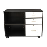 ZNTS Wood File Cabinet with 3 Drawer and 2 Open Shelves Office Storage Cabinet with Wheel Printer Stand, 20642769
