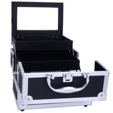 ZNTS SM-2176 Aluminum Makeup Train Case Jewelry Box Cosmetic Organizer with Mirror 9"x6"x6" Black 12276436
