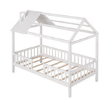ZNTS Twin Size Wood House Bed with Fence, White WF289640AAK