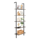 ZNTS 5-Shelf Wood Ladder Bookcase with Metal Frame, Industrial 5-Tier Modern Ladder Shelf Wood 77969360