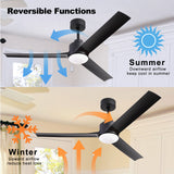 ZNTS 52 Inch Modern Ceiling Fans with Lights, 3 Blades Fan with Remote Control and 6 Speeds Noiseless DC W1187118481