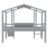 ZNTS Twin Size Loft Bed with Ladder and Slide, House Bed with Blackboard and Light Strip on the Roof, WF307450AAE