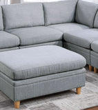 ZNTS Living Room Furniture Ottoman Light Grey Dorris Fabric 1pc Cushion ottomans Wooden Legs B01147399