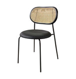 ZNTS Rose Dining Chair - Rattan / Black / Black Leather MS-C1554-STWP-BLACKLEGS-BLACKPU-BLKFRAME
