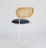 ZNTS Rose Dining Chair - Rattan / White / Black Leather MS-C1554-STWP-WHITELEGS-BLACKPU-NATFRAME