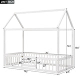 ZNTS Twin Size Wood House Bed with Fence and Door, White Wash WF303131AAK