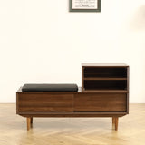 ZNTS Modern Shoe Changing Cabinet with Cushion - 47.24 Inch, Black Walnut Finish, Solid Wood Legs W1581115562
