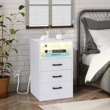 ZNTS FCH 40*35*65cm Particleboard Pasted Triamine Three Drawers With Socket With LED Light Bedside Table 40333026