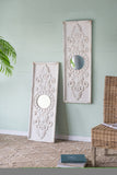 ZNTS Set of 2 Large Wooden Wall Art Panels with Distressed White Finish and Round Mirror Accents,17" x W2078130284