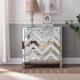 ZNTS Storage Cabinet with Mirror Trim and M Shape Design, Silver,for Living Room, Dining Room, Entryway, W1445103594