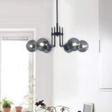 ZNTS Modern American style chandelier-black iron-glass lampshade -6 bulbs W116978777