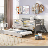 ZNTS Low Loft Bed Twin Size with Full Safety Fence, Climbing ladder, Storage Drawers and Trundle Gray WF296596AAE