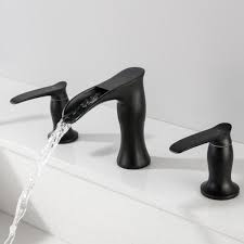 ZNTS 2 Handle 3 Hole Widespread Matte Black Waterfall Bathroom Faucet,8 inch Vanity Sink Faucet DSDC855MB