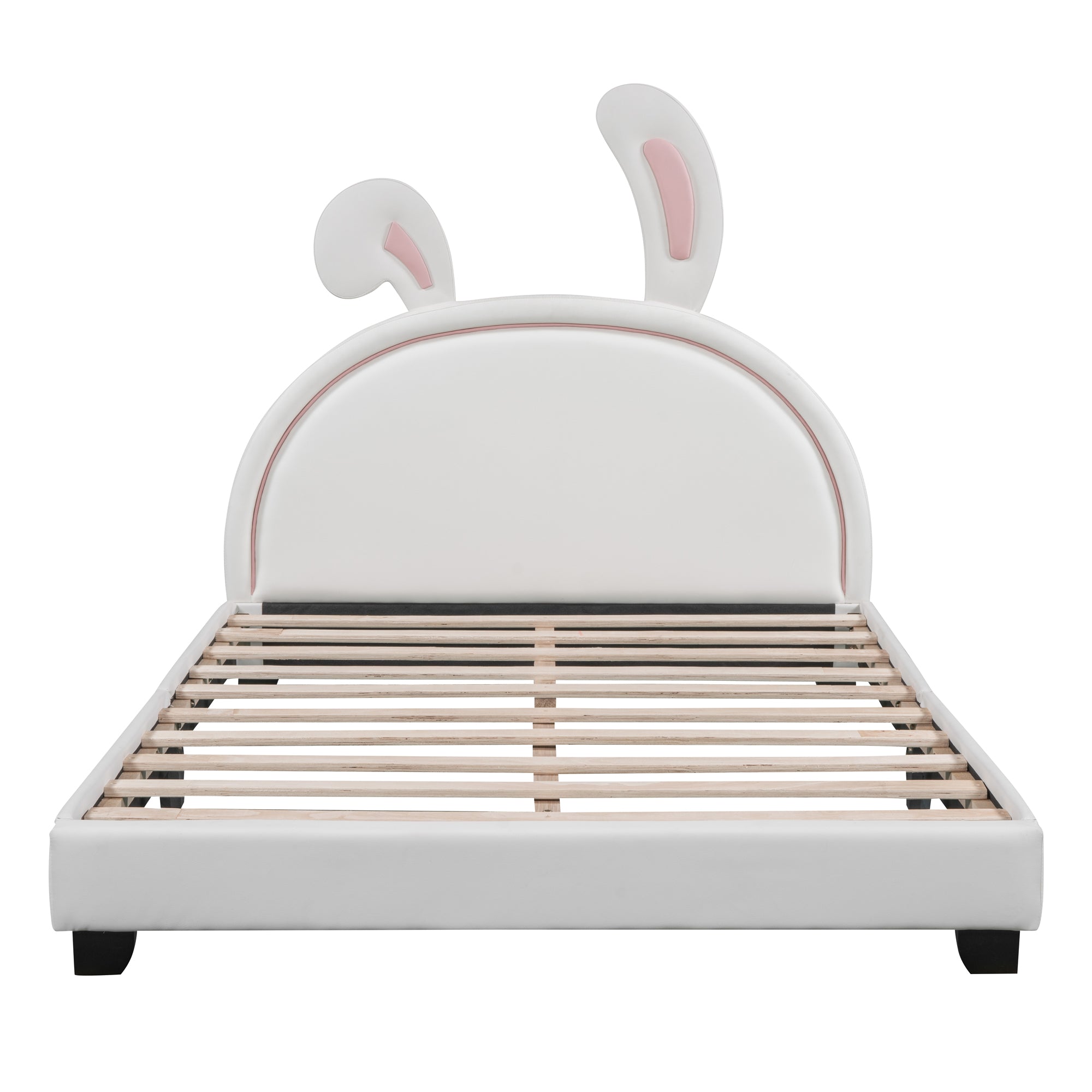 ZNTS Full Size Upholstered Leather Platform Bed with Rabbit Ornament, White WF299139AAK
