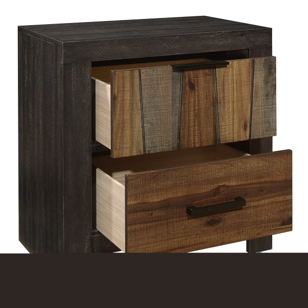 ZNTS Unique Style Nightstand 1pc Multi-Tone Wire Brushed Finishes 2x Dovetail Drawers Distinct Style B01158291