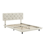 ZNTS Full Size Upholstered Bed with Light Stripe, Floating Platform Bed, Linen Fabric,Beige WF315910AAA