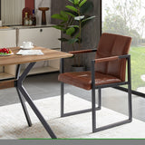 ZNTS Brown modern european style dining chair PU leather black metal pipe dining room furniture chair set W29980865