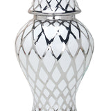 ZNTS White and Silver Ceramic Decorative Jar with Lid B03082091