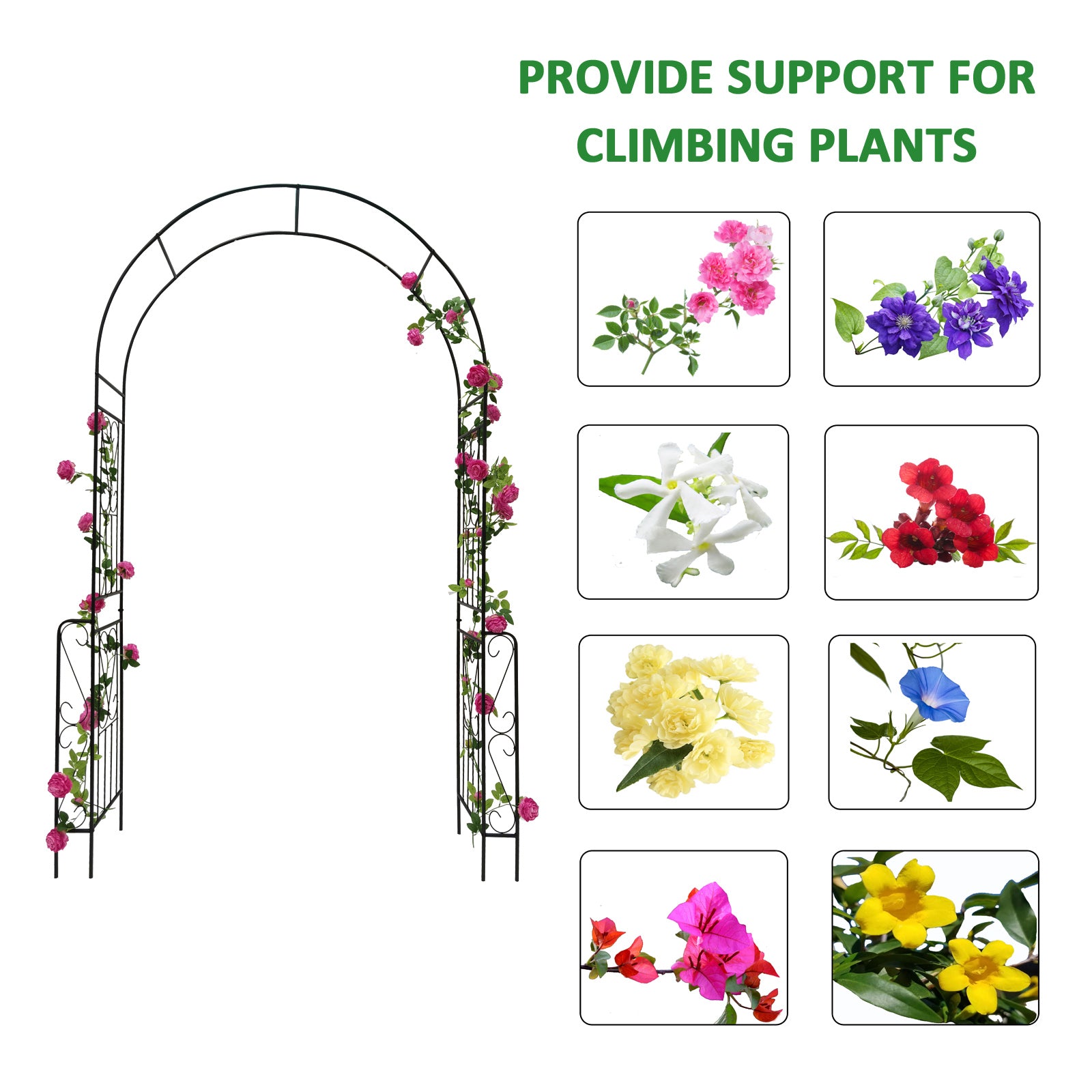 ZNTS Metal Garden W55'' x H94.5'' Garden Arbor Trellis Climbing Plants Support Rose Outdoor W1586104755