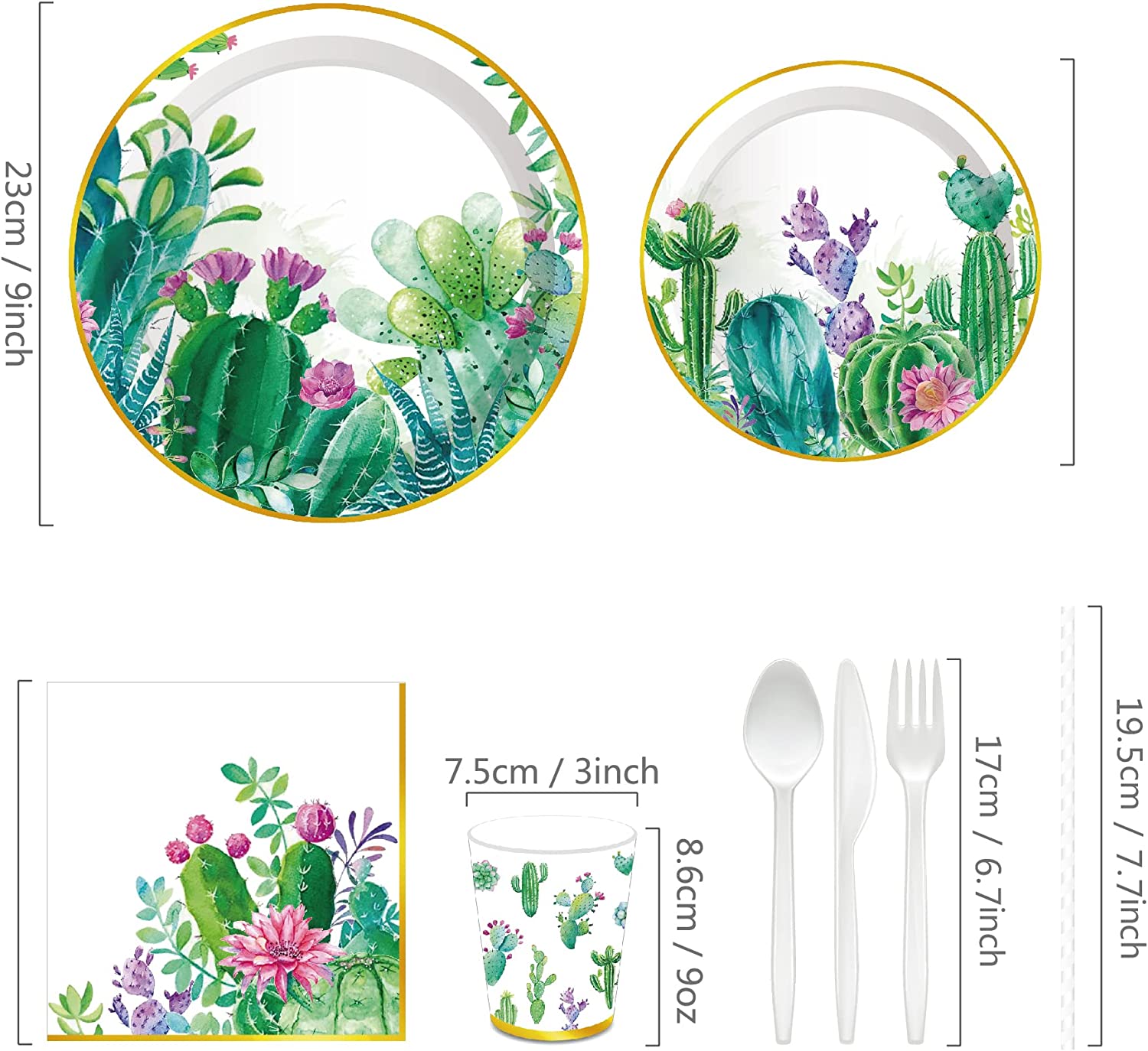 ZNTS Cactus Succulent Paper Plates Floral Cactus Greenery Plants Theme Cutlery Set Party Supplies 32448665