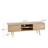 ZNTS 55.12" Rattan TV cabinet, double sliding doors for storage, adjustable shelf, solid wood legs, TV W126573117