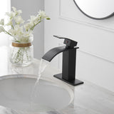 ZNTS Waterfall Single Hole Single-Handle Low-Arc Bathroom Faucet With Pop-up Drain Assembly in Matte W123247221