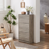 ZNTS [New Design] Three-tier wooden shoe cabinet for storing 18-20 pairs of shoes-Grey W2272140313