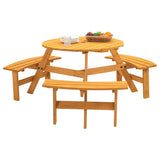 ZNTS 6-Person Circular Outdoor Wooden Picnic Table for Patio, Backyard, Garden, DIY w/ 3 Built-in W1422122467