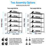 ZNTS 5 Tier 6000lbs Heavy Duty Adjustable Storage Rack Metal Shelf Wire Shelving Unit with Wheels & Shelf W155083056