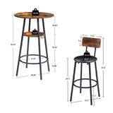 ZNTS Round bar stool set with shelf, upholstered stool with backrest, Rustic Brown, 23.62'' W 23.62'' D W1162101847