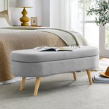 ZNTS Ottoman Oval Storage Bench, Rubber Wood Legs, Grey W48764884