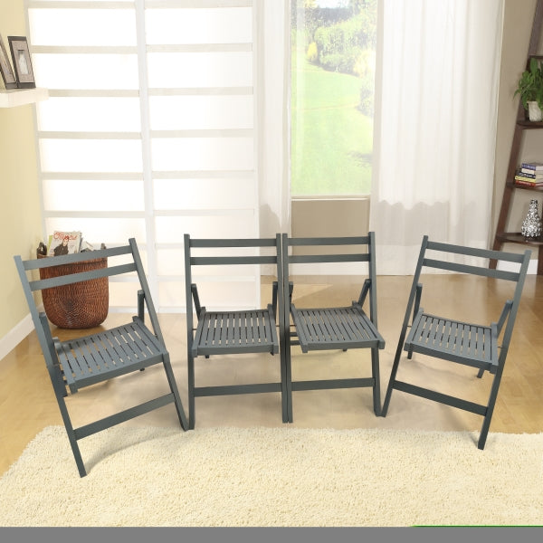 ZNTS Furniture Slatted Wood Folding Special Event Chair - Gray, Set of 4, FOLDING CHAIR, FOLDABLE STYLE W49539765