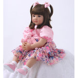 ZNTS 24" Beautiful Simulation Baby Golden Curly Girl Wearing Colorful Print Skirt Doll 32072989