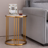 ZNTS Slate/sintered stone round side/end table with golden stainless steel frame 39767707