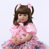 ZNTS 24" Beautiful Simulation Baby Golden Curly Girl Wearing Colorful Print Skirt Doll 32072989