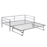 ZNTS Twin Size Metal Daybed with Adjustable Trundle, Pop Up Trundle, Silver WF301146AAN