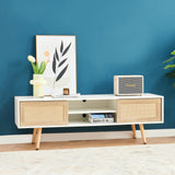 ZNTS 55.12" Rattan TV cabinet, double sliding doors for storage, adjustable shelf, solid wood legs, TV W1265115783