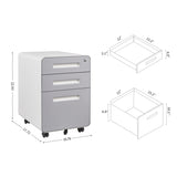 ZNTS 3 Drawer File Cabinet with Lock, Metal Filling for Office Home, Rolling Mobile File 39587911