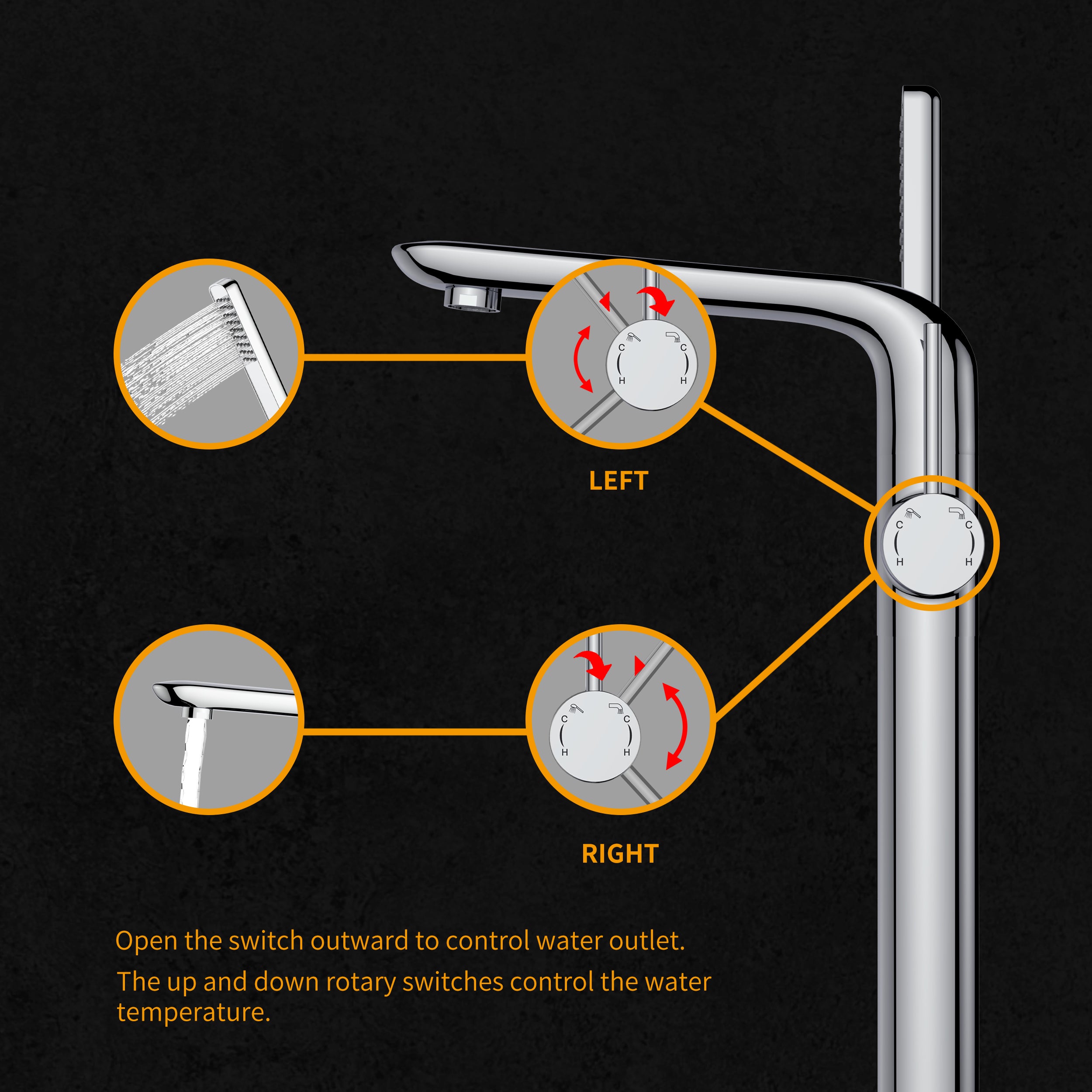 ZNTS 2 spouts with hand shower Double Handle Floor Mounted Clawfoot Freestanding Faucet Tub Faucet,Chrmoe W156667206