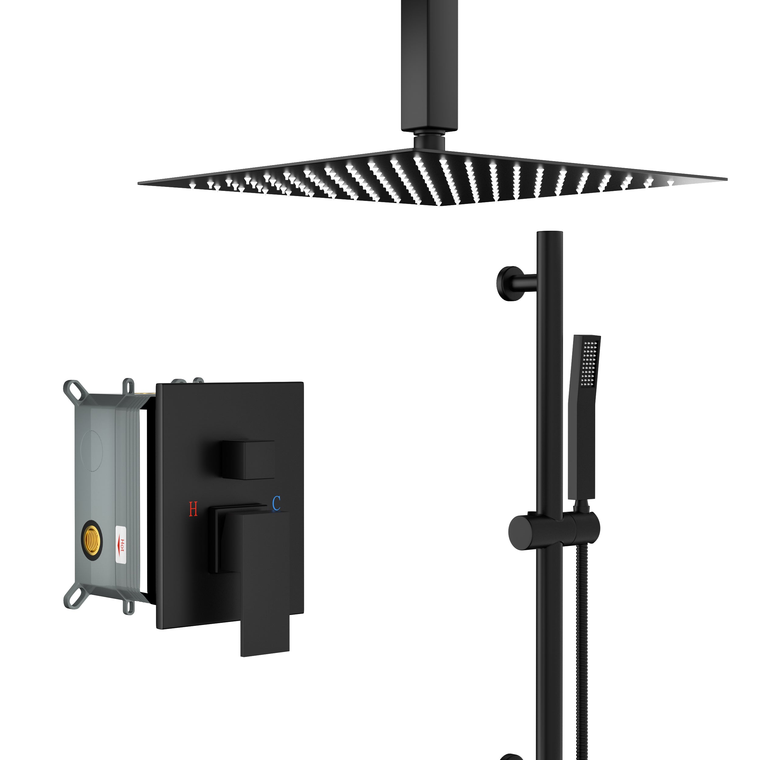 ZNTS 16" Rain Shower Head Systems ,with 26.18 inch Adjustable Angle Slide Bar,Matte Black ,Ceiling W124382457