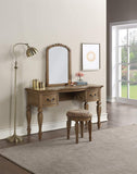ZNTS Bedroom Classic Vanity Set Wooden Carved Mirror Stool Drawers Antique Oak Finish HS00F4008-ID-AHD